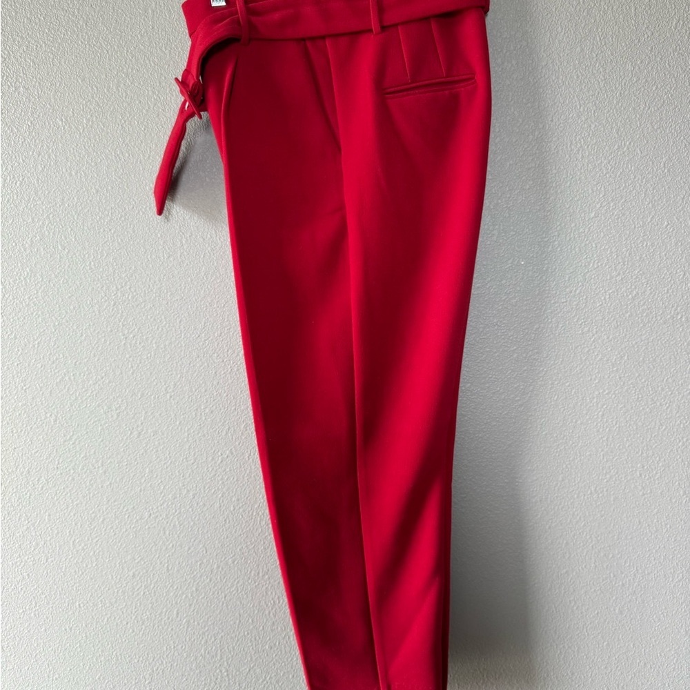 Ann Taylor Red High-Waisted Trousers with Cloth Belt Ankle Length - Picture 6 of 9